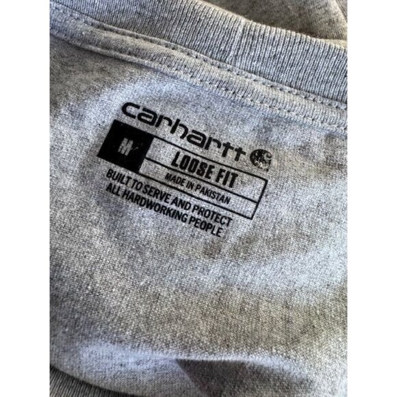 Carhartt Loose Fit Size Medium T-Shirt Pocket Work Shirt Crewneck Long Sleeve Gr - Picture 3 of 6